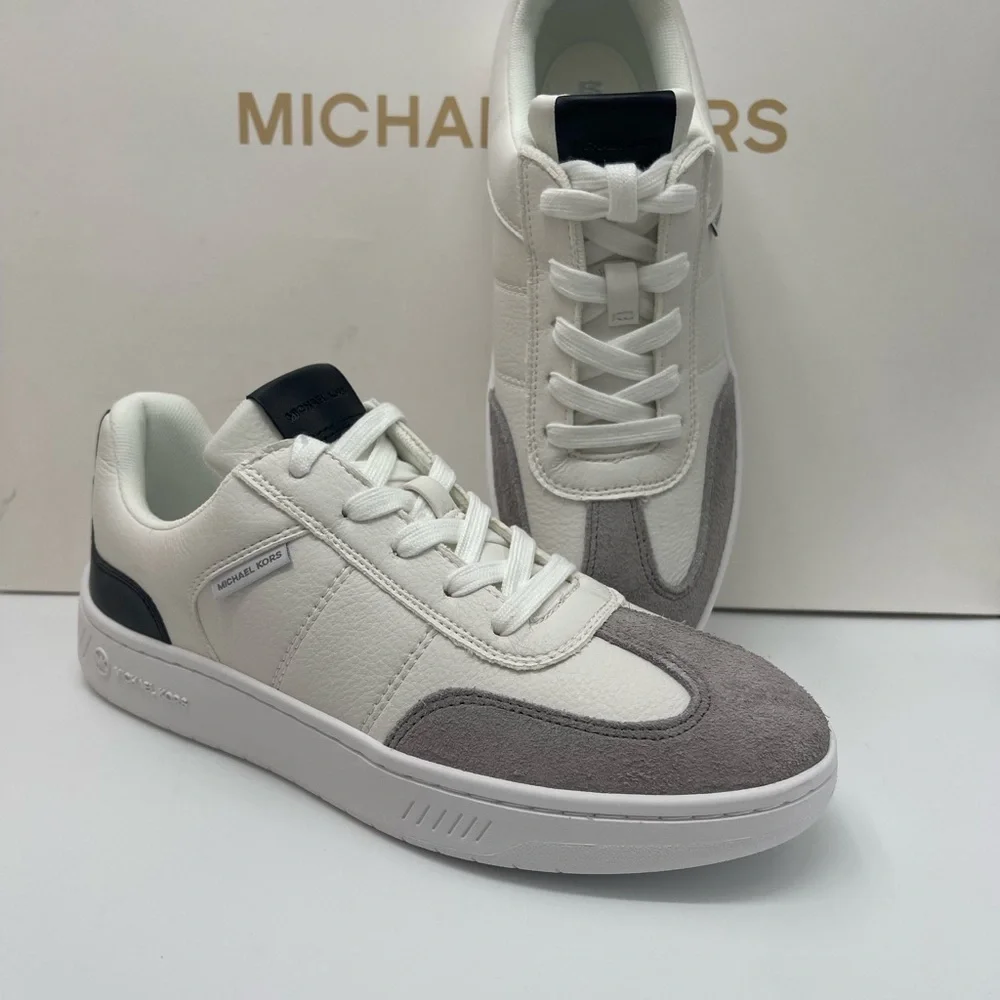 MICHAEL KORS Kai Mixed-Media Sneaker Kai White  Cream and Gray Casual Sneakers